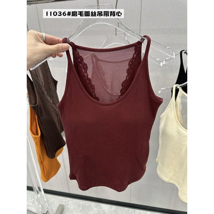 Plain Lace Trim Camisole Top