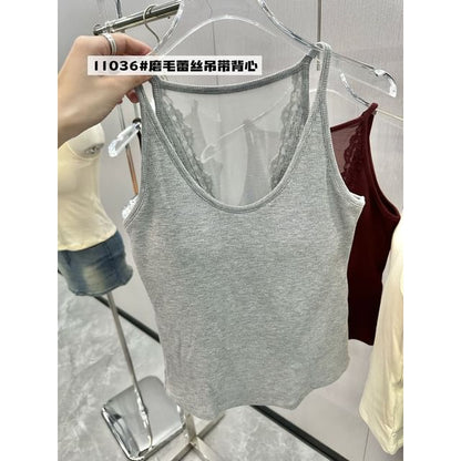 Plain Lace Trim Camisole Top