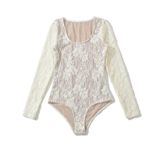 Scoop Neck Lace Overlay Bodysuit Top