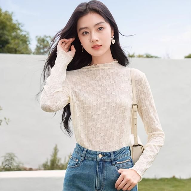 Mock Neck Lace Tee