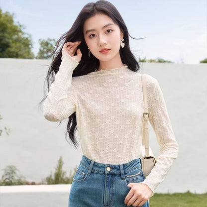 Mock Neck Lace Tee
