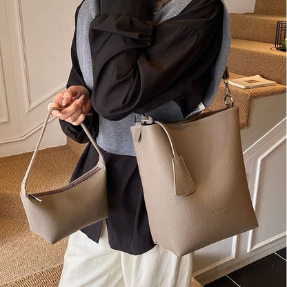 Set: Faux Leather Bucket Bag + Shoulder Bag