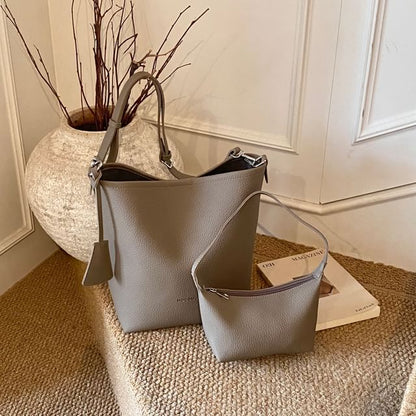 Set: Faux Leather Bucket Bag + Shoulder Bag