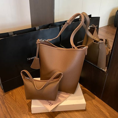 Set: Faux Leather Bucket Bag + Shoulder Bag