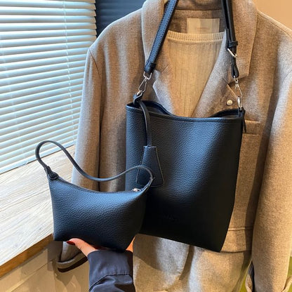 Set: Faux Leather Bucket Bag + Shoulder Bag