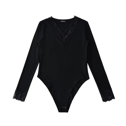 V-Neck Lace Trim Bodysuit Top