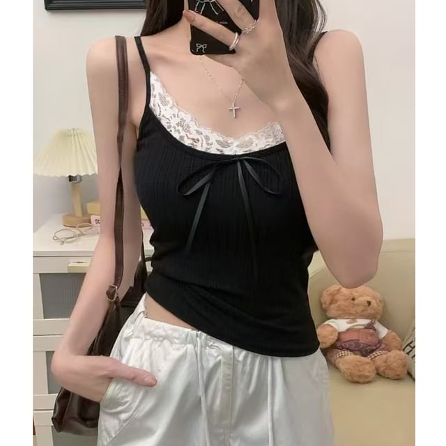 Lace Trim Crop Cami Top
