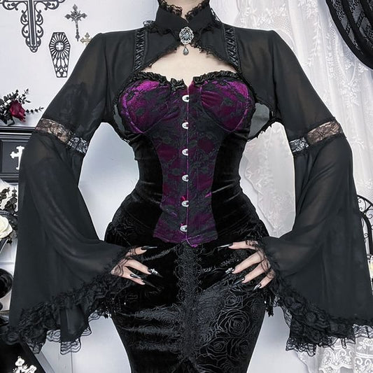 Lace Panel Frill Trim Crop Corset Tube Top