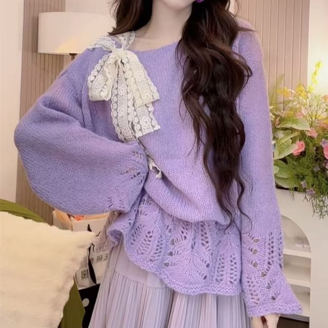 Cold Shoulder Lace Panel Sweater - Cozy Style