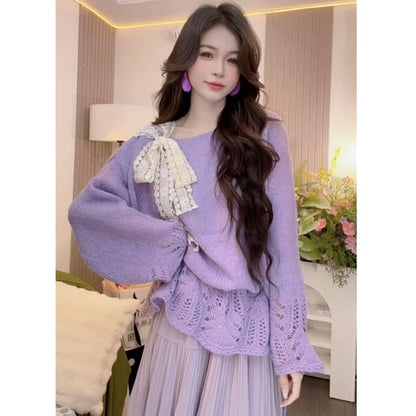 Cold Shoulder Lace Panel Sweater - Cozy Style