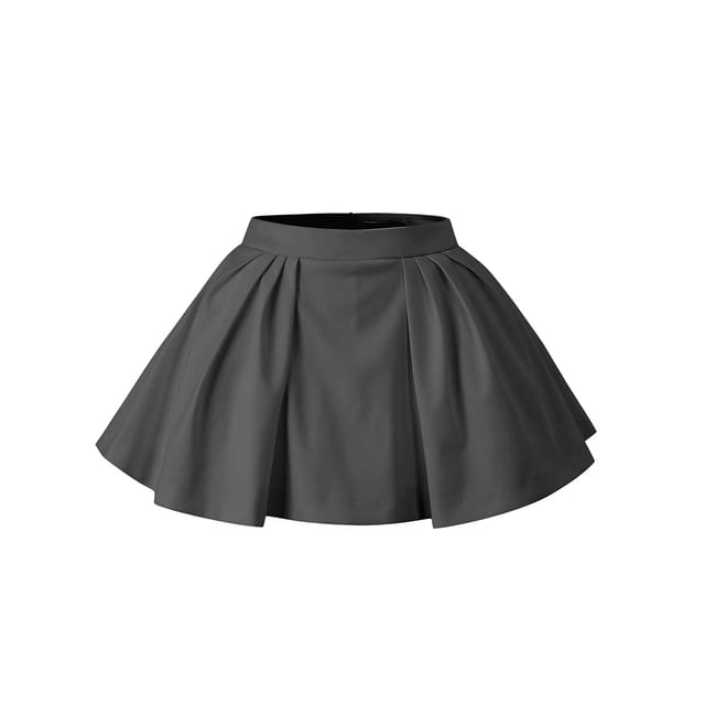 Extended Sleeve Crew Neck Solid Button Front Cardigan / High Rise Mini A-Line Skirt