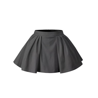 Extended Sleeve Crew Neck Solid Button Front Cardigan / High Rise Mini A-Line Skirt