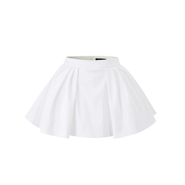 Extended Sleeve Crew Neck Solid Button Front Cardigan / High Rise Mini A-Line Skirt