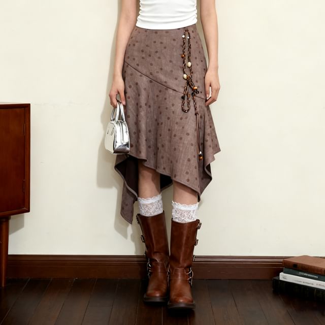 High Rise Dotted Asymmetrical A-Line Skirt