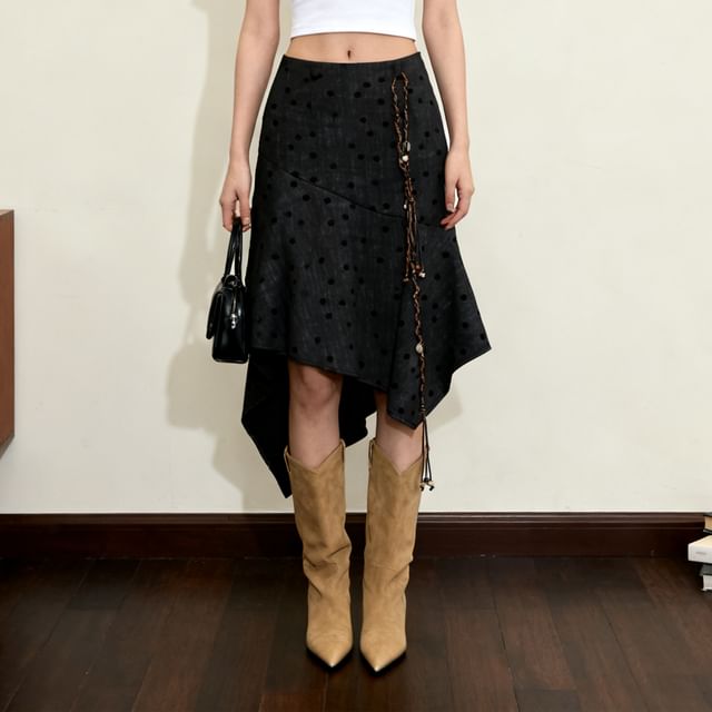 High Rise Dotted Asymmetrical A-Line Skirt