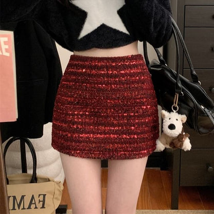 High Rise Striped Mini A-Line Skirt