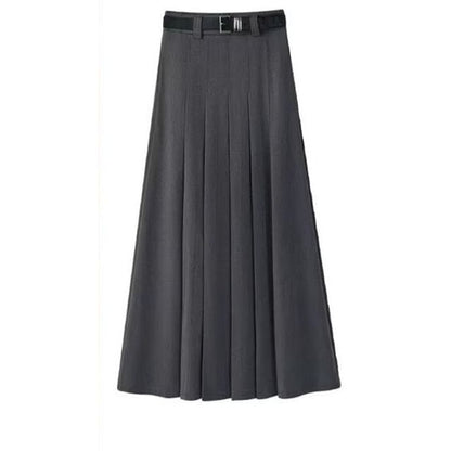 High Rise Solid Pleated Midi A-Line Skirt + Belt Set