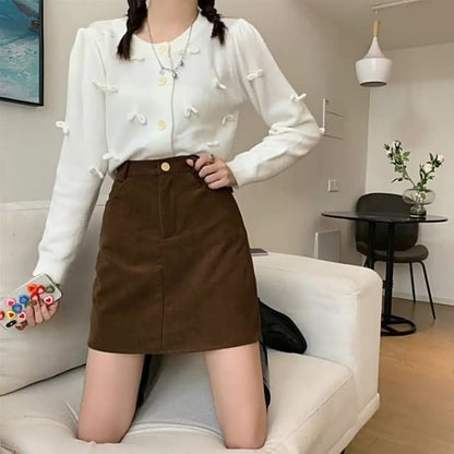 High Rise Solid Corduroy Mini A-Line Skirt