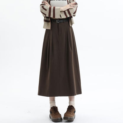 High Rise Solid Maxi A-Line Skirt