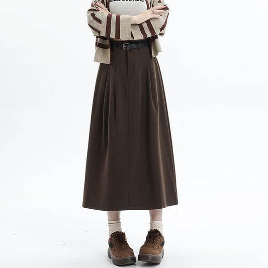 High Rise Solid Maxi A-Line Skirt