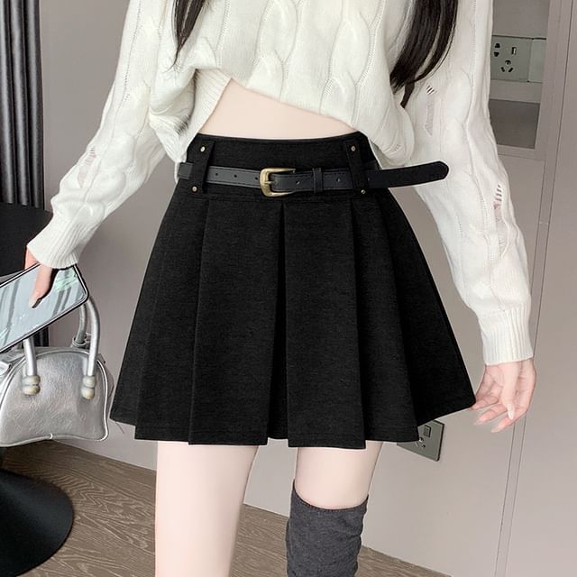 High Rise Solid Mini Pleated Skirt