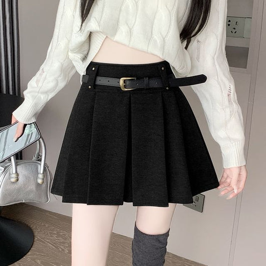 High Rise Solid Mini Pleated Skirt