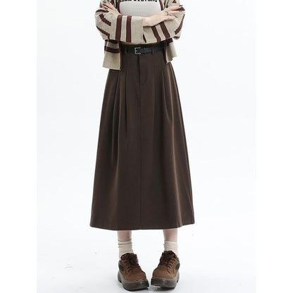 High Rise Solid Maxi A-Line Skirt