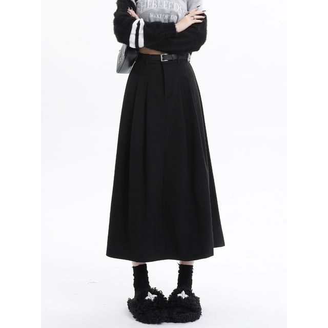 High Rise Solid Maxi A-Line Skirt
