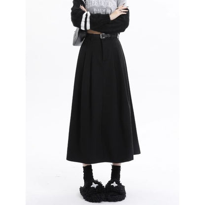 High Rise Solid Maxi A-Line Skirt