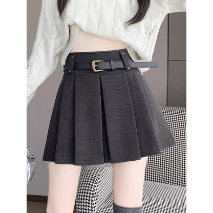 High Rise Solid Mini Pleated Skirt