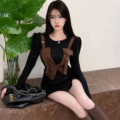 Two-Piece Long Sleeve Top & Mini Skirt Set