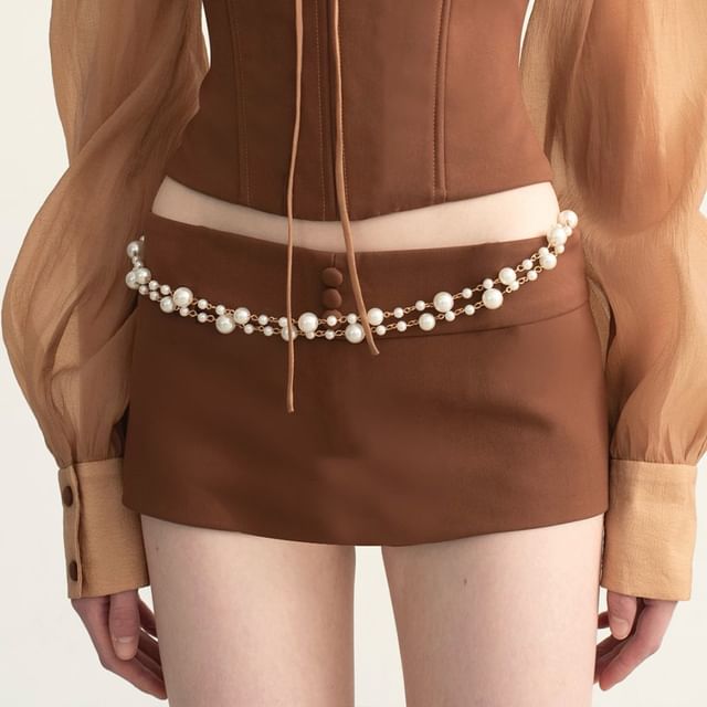 Long-Sleeve Off Shoulder Bustier Top & Mid Waist Mini Pencil Skirt