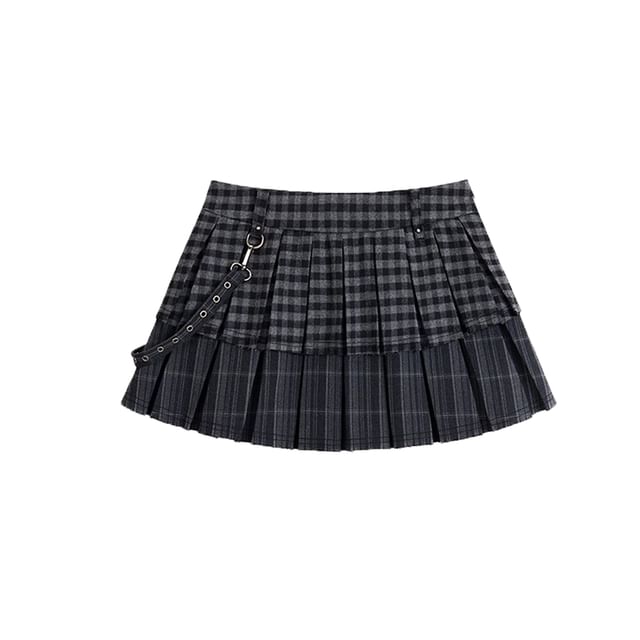 Tiered Pleated Mini A-Line Skirt - Mid Rise