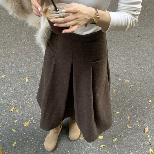 Plain Midi A-Line Skirt - Mid Rise