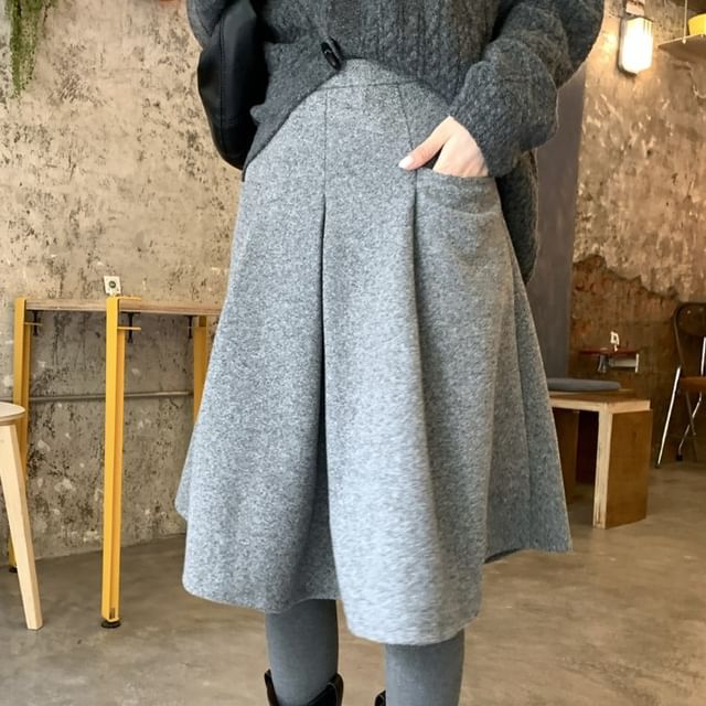Plain Midi A-Line Skirt - Mid Rise