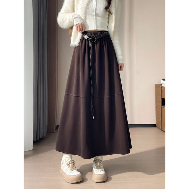Plain Midi A-Line Skirt - High Rise