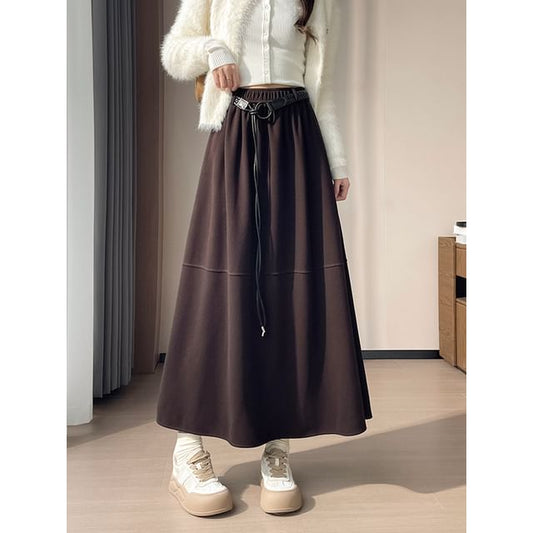 Plain Midi A-Line Skirt - High Rise