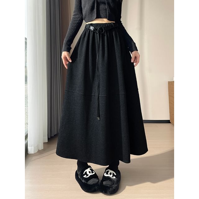 Plain Midi A-Line Skirt - High Rise