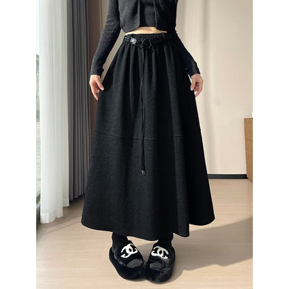 Plain Midi A-Line Skirt - High Rise