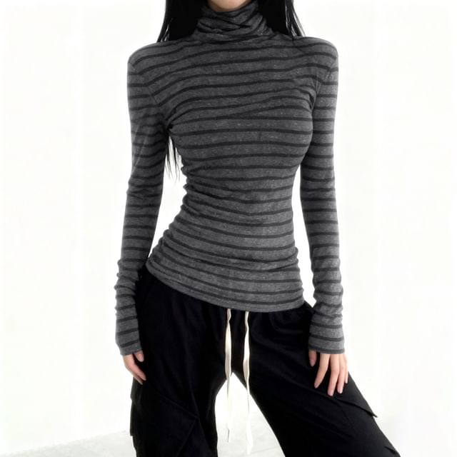 Striped Turtleneck Long Sleeve Tee