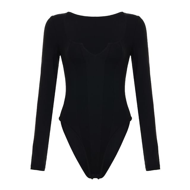 Notch Neck Long Sleeve Bodysuit