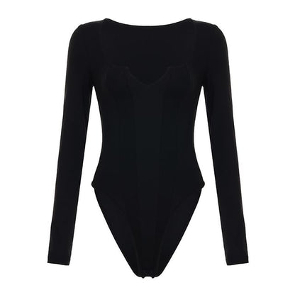 Notch Neck Long Sleeve Bodysuit