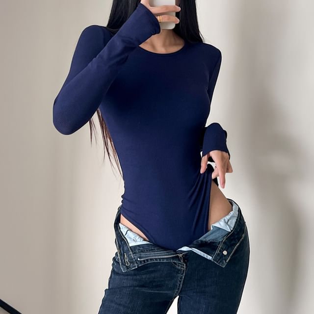 Plain Long Sleeve Bodysuit Top