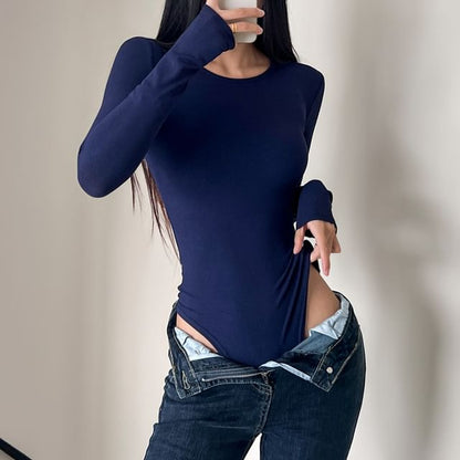 Plain Long Sleeve Bodysuit Top