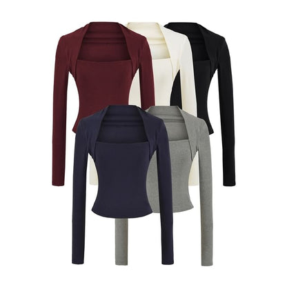 Square Neck Crop Top with Solid Color
