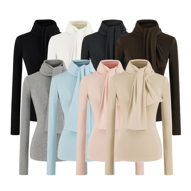 Mock Neck Long-Sleeve Top in Solid Hue