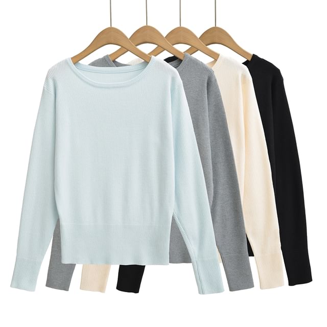 Crew Neck Solid Knit Sweater