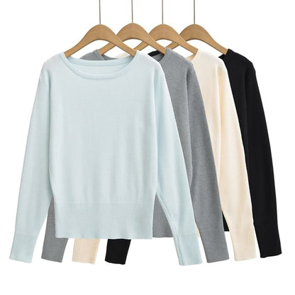 Crew Neck Solid Knit Sweater