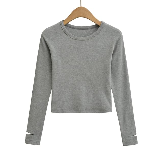 Crew Neck Cropped Long Sleeve Tee