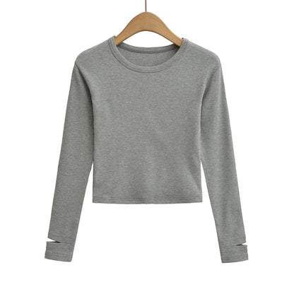 Crew Neck Cropped Long Sleeve Tee